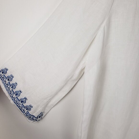 J Jill Love Linen Tunic Top Blue White Embroidered Beach Coastal Size Small - Picture 6 of 9